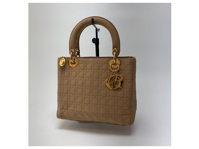 Borsa Tote Lady Dior Cannage Beige Gold Small - vista 3