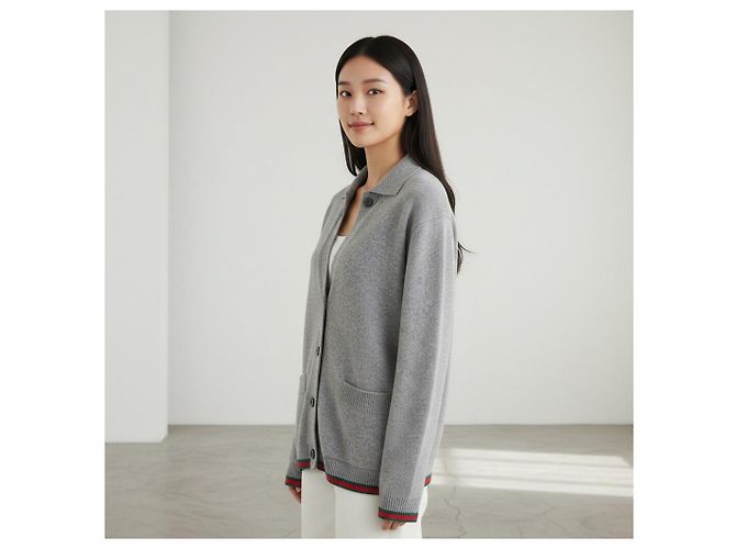 Gucci Web Detail Oversized Wollcardigan Grau XS - Ansicht 6