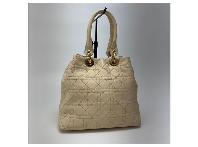Dior Cannage Leather Tote Bag Ivory Gold Medium - view 10