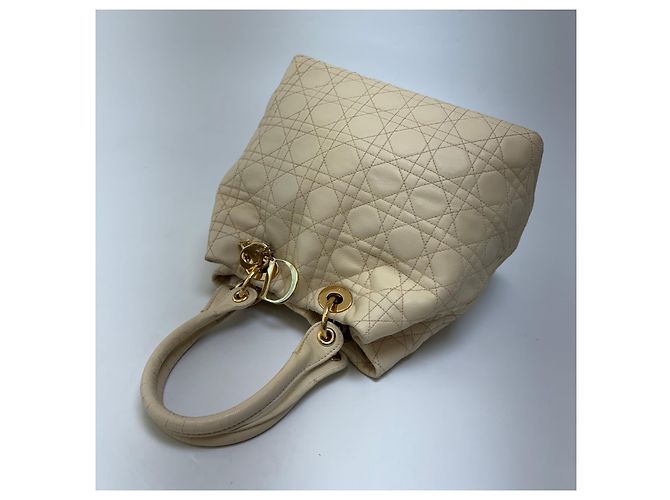 Dior Cannage Leather Tote Bag Ivory Gold Medium - view 11