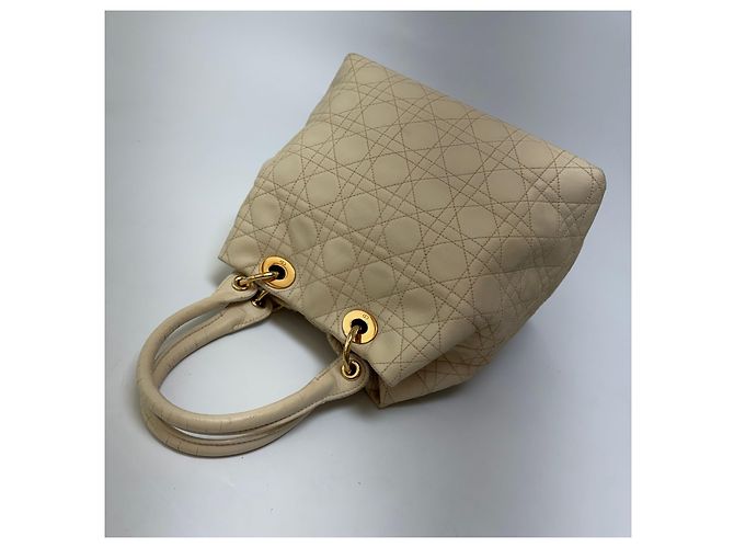 Dior Cannage Leather Tote Bag Ivory Gold Medium - view 13