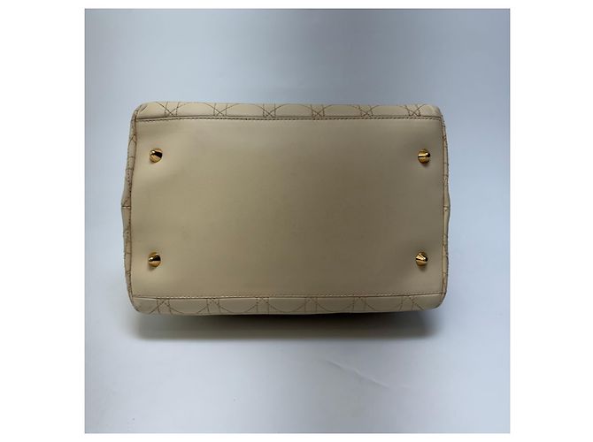 Dior Cannage Leather Tote Bag Ivory Gold Medium - view 15