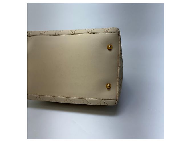 Dior Cannage Leather Tote Bag Ivory Gold Medium - view 16