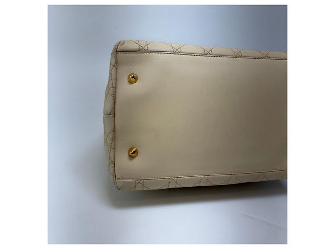 Dior Cannage Leather Tote Bag Ivory Gold Medium - view 17