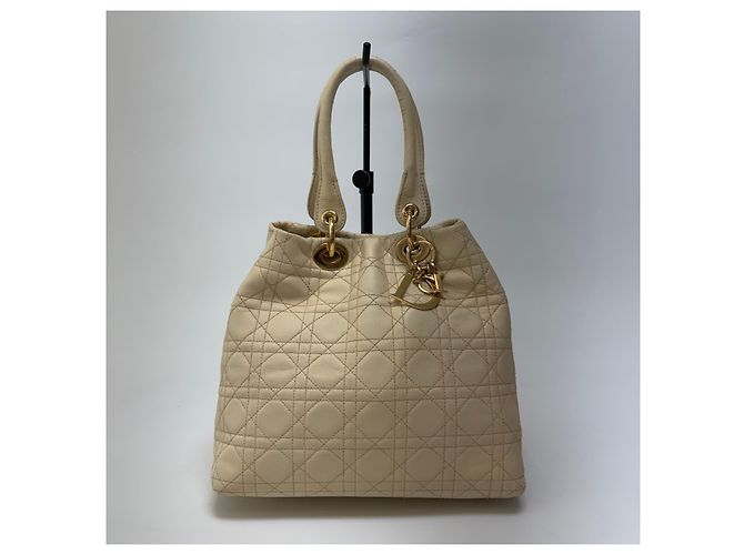 Dior Cannage Leather Tote Bag Ivory Gold Medium - view 2