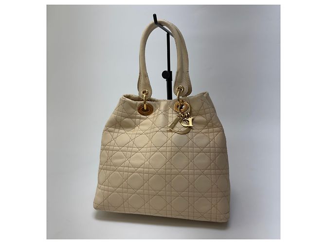 Dior Cannage Leather Tote Bag Ivory Gold Medium - view 3
