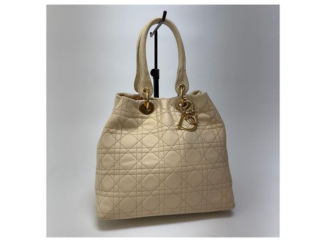 Dior Cannage Leather Tote Bag Ivory Gold Medium - view 4