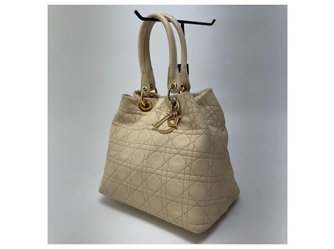 Dior Cannage Leather Tote Bag Ivory Gold Medium - view 5
