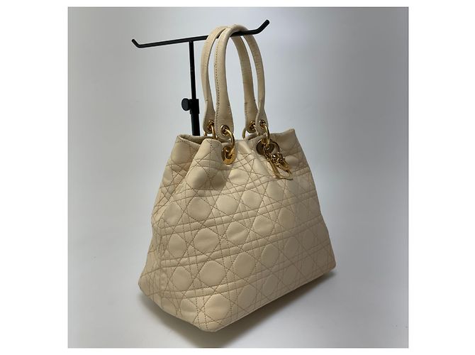 Dior Cannage Leather Tote Bag Ivory Gold Medium - view 6