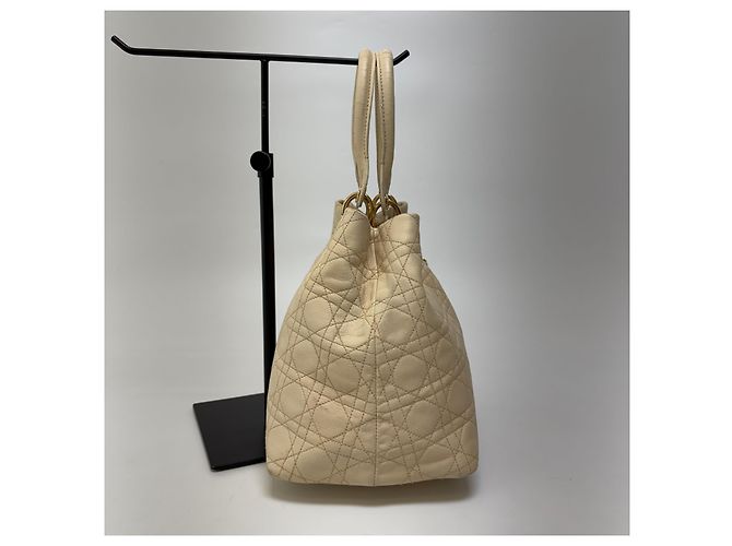 Dior Cannage Leather Tote Bag Ivory Gold Medium - view 7