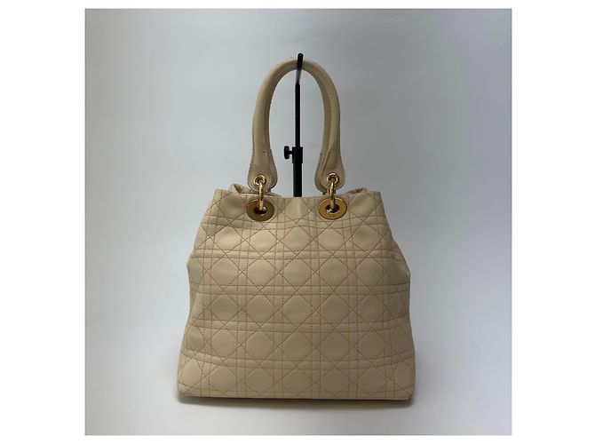 Dior Cannage Leather Tote Bag Ivory Gold Medium - view 8