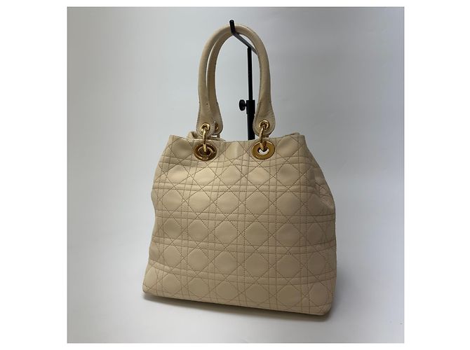 Dior Cannage Leather Tote Bag Ivory Gold Medium - view 9