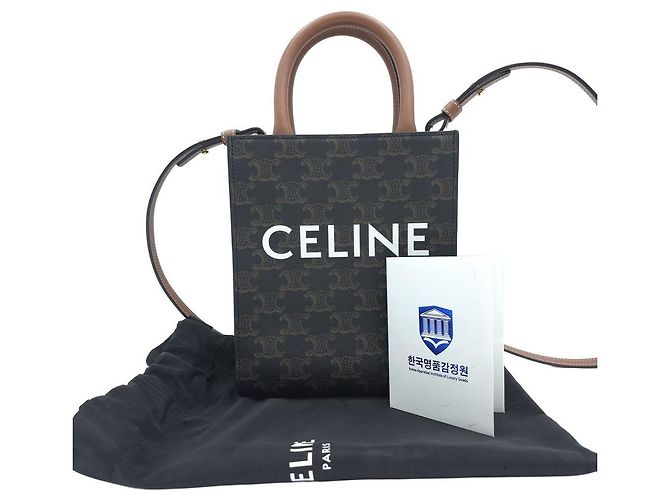 Céline Bolso Tote Mini Vertical Triomphe Canvas Bolso de Hombro Bandolera Brown - vista 10