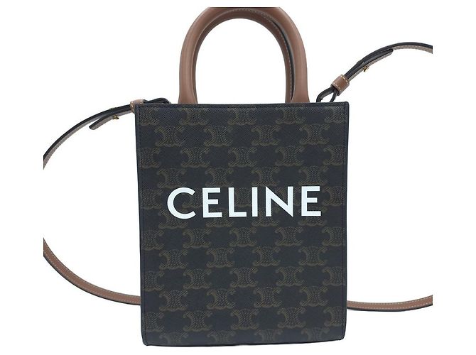 Céline Bolso Tote Mini Vertical Triomphe Canvas Bolso de Hombro Bandolera Brown - vista 11