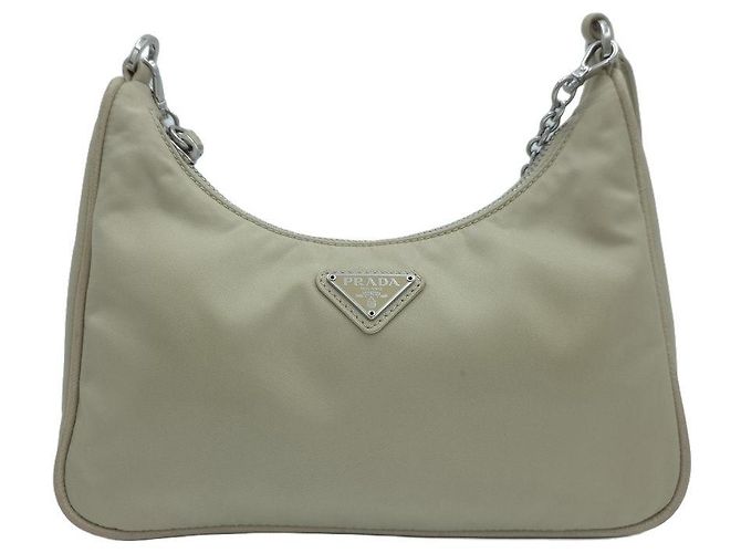 Prada Borsa a tracolla Hobo Re-Edition Re-Nylon Saffiano Multi Beige - vista 10
