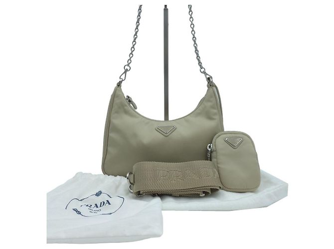 Prada Borsa a tracolla Hobo Re-Edition Re-Nylon Saffiano Multi Beige - vista 9