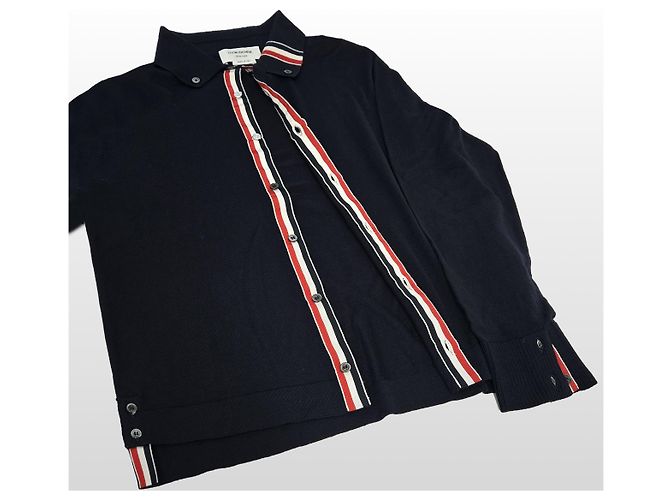 Thom Browne Merino Wool Long Sleeve Cardigan Navy Size - view 7