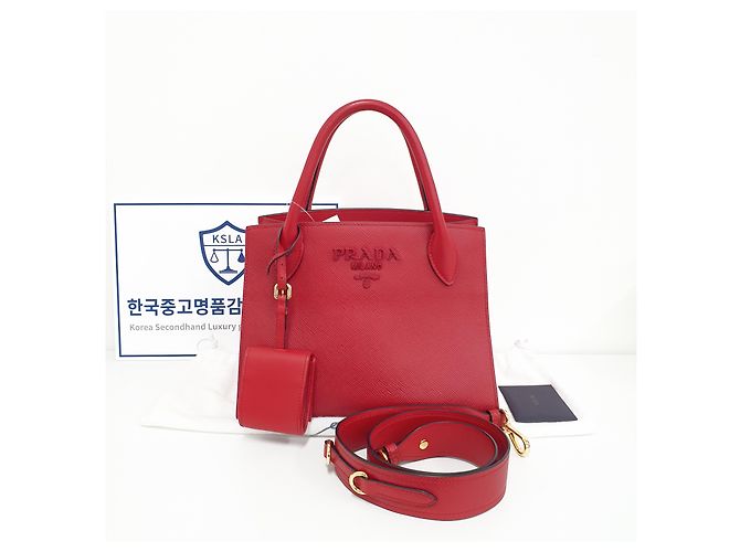 Prada Borsa Tote e borsa a tracolla monocromatica in Saffiano rossa - vista 2