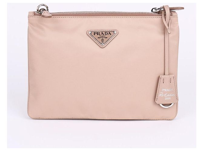 Double Prada Borsa a tracolla Re-Nylon beige con doppia zip - vista 2
