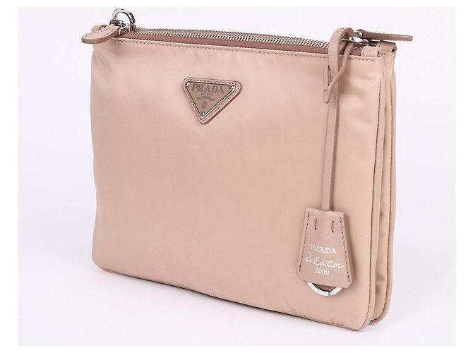 Double Prada Borsa a tracolla Re-Nylon beige con doppia zip - vista 4