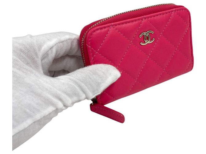 Chanel Portacarte con zip in pelle di agnello rosa - vista 2