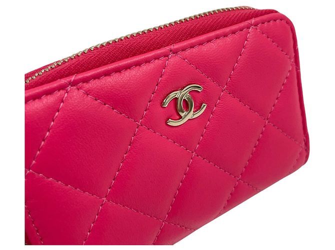 Chanel Portacarte con zip in pelle di agnello rosa - vista 3