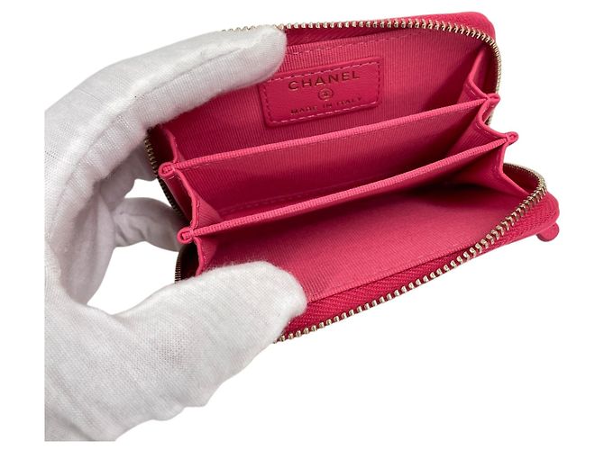 Chanel Portacarte con zip in pelle di agnello rosa - vista 4