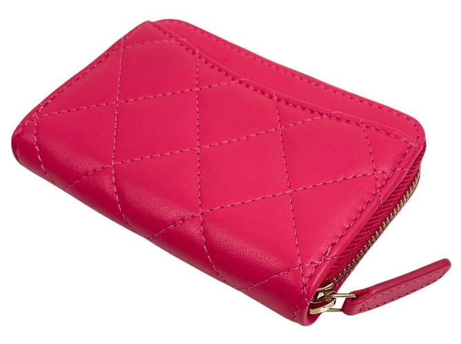 Chanel Portacarte con zip in pelle di agnello rosa - vista 5