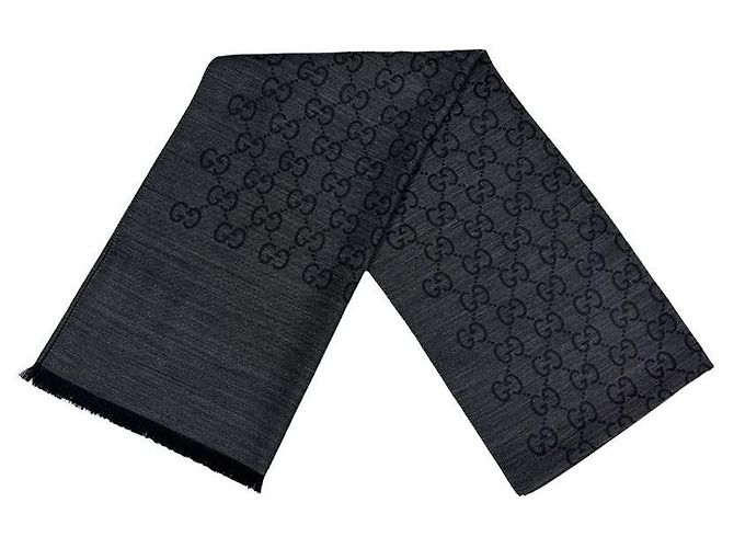 Gucci Sciarpa in lana e seta grigio scuro bicolore stamp: - vista 10