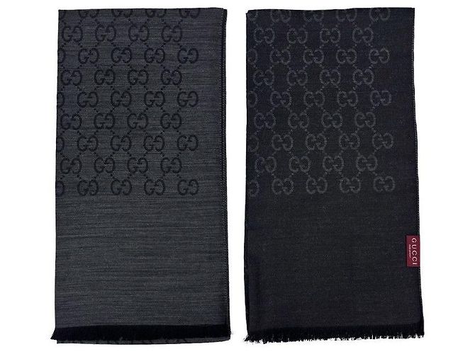 Gucci Sciarpa in lana e seta grigio scuro bicolore stamp: - vista 11