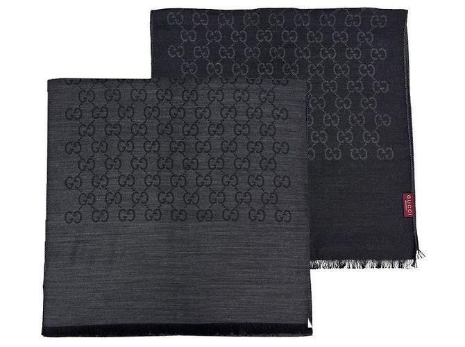 Gucci Sciarpa in lana e seta grigio scuro bicolore stamp: - vista 12