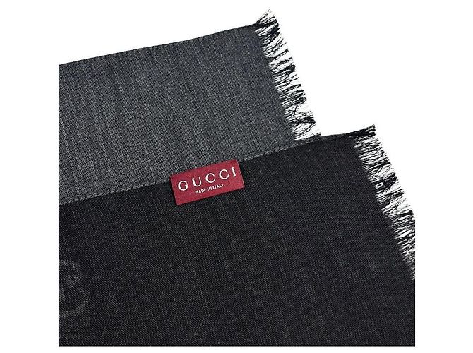 Gucci Sciarpa in lana e seta grigio scuro bicolore stamp: - vista 13