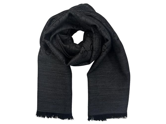 Gucci Sciarpa in lana e seta grigio scuro bicolore stamp: - vista 9