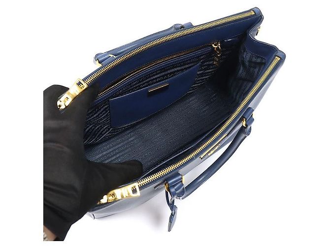 Prada Borsa Tote Grande Blue Saffiano Lux con Doppia Zip - vista 4