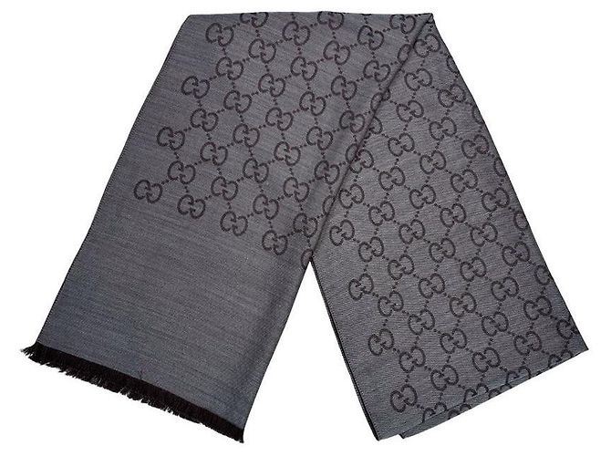 Gucci Sciarpa in lana e seta grigio marrone bicolore - vista 10