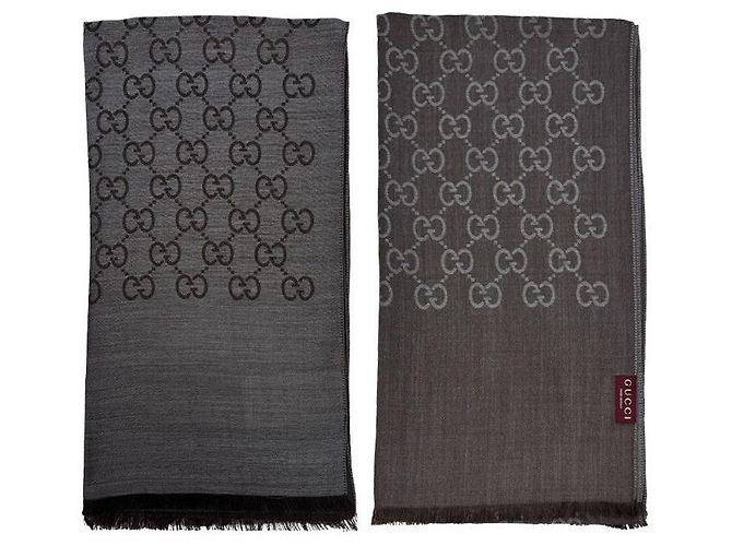 Gucci Sciarpa in lana e seta grigio marrone bicolore - vista 11