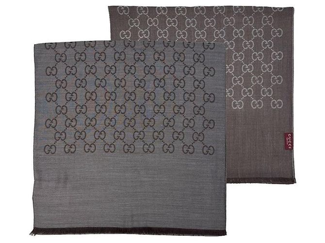 Gucci Sciarpa in lana e seta grigio marrone bicolore - vista 12
