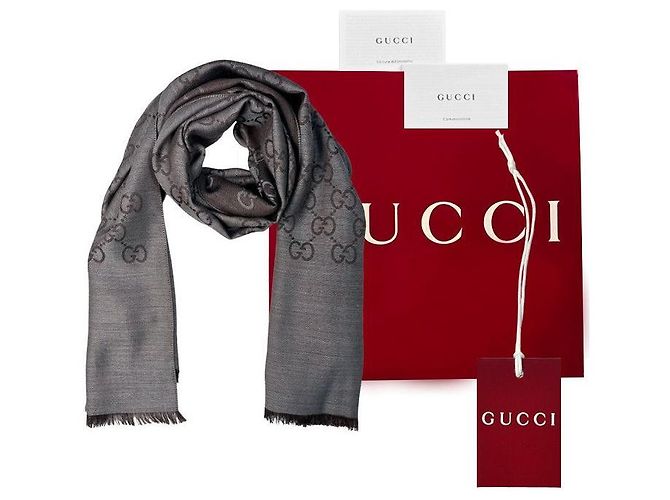 Gucci Sciarpa in lana e seta grigio marrone bicolore - vista 19