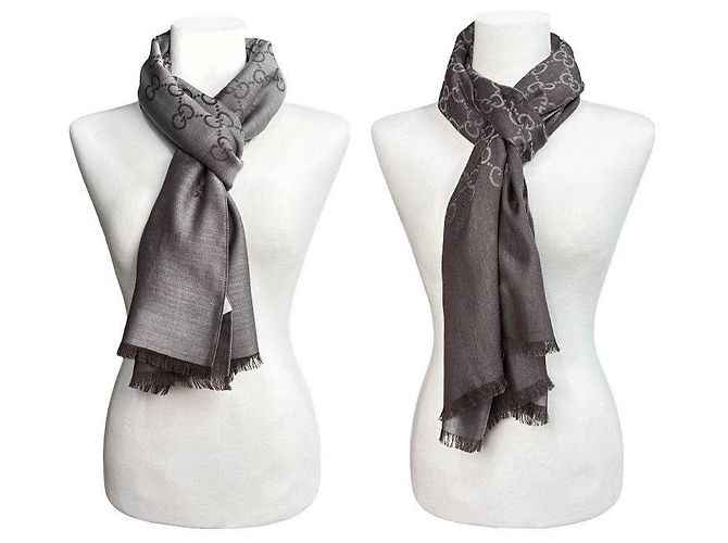 Gucci Sciarpa in lana e seta grigio marrone bicolore - vista 21