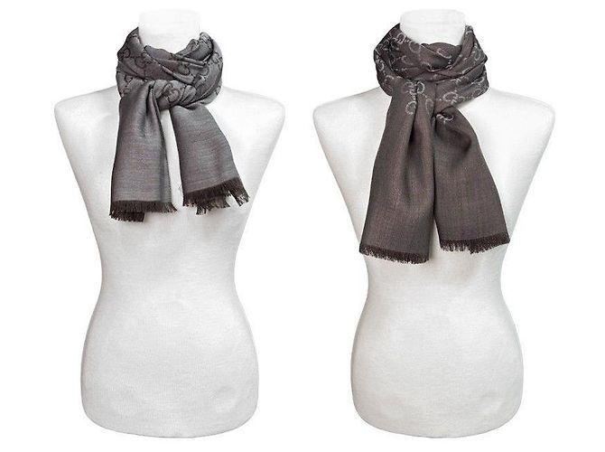 Gucci Sciarpa in lana e seta grigio marrone bicolore - vista 22