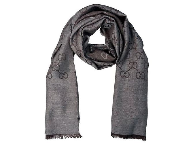 Gucci Sciarpa in lana e seta grigio marrone bicolore - vista 9