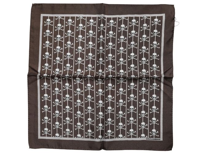 Dolce & Gabbana Foulard quadrato in seta da uomo con teschio marrone - vista 2