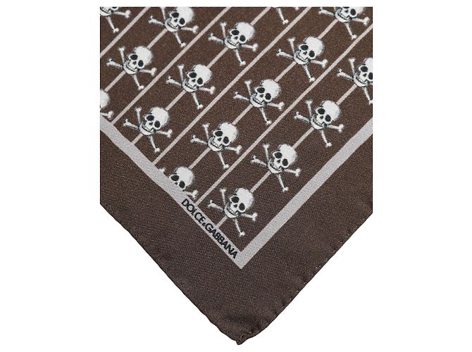 Dolce & Gabbana Foulard quadrato in seta da uomo con teschio marrone - vista 3
