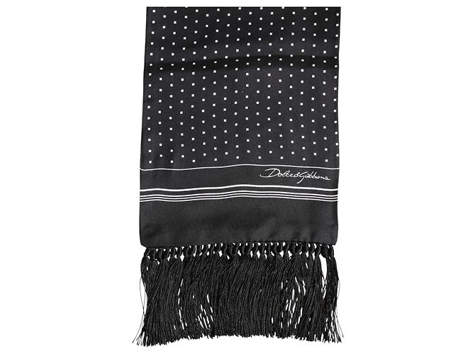 Dolce & Gabbana Foulard a pois bianco e nero con frange - vista 2