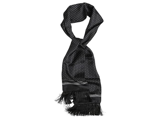 Dolce & Gabbana Foulard a pois bianco e nero con frange - vista 3