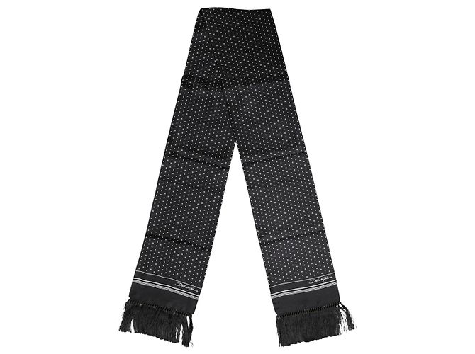 Dolce & Gabbana Foulard a pois bianco e nero con frange - vista 4