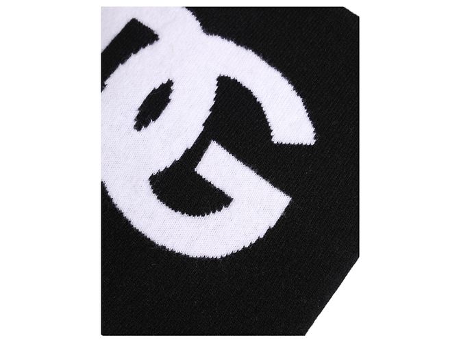 Dolce & Gabbana Sciarpa scaldacollo in maglia con stampa logo bianco e nero - vista 3
