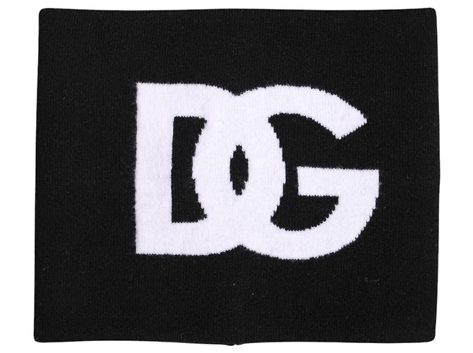 Dolce & Gabbana Sciarpa scaldacollo in maglia con stampa logo bianco e nero - vista 4