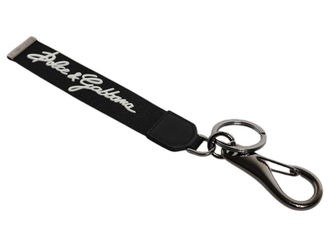 Dolce & Gabbana Black White DG Logo Silver Men Keychain Polyester Keyring - view 3