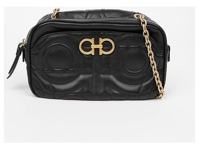 Salvatore Ferragamo Borsa a Tracolla Gancini Camera Nero Oro - vista 2